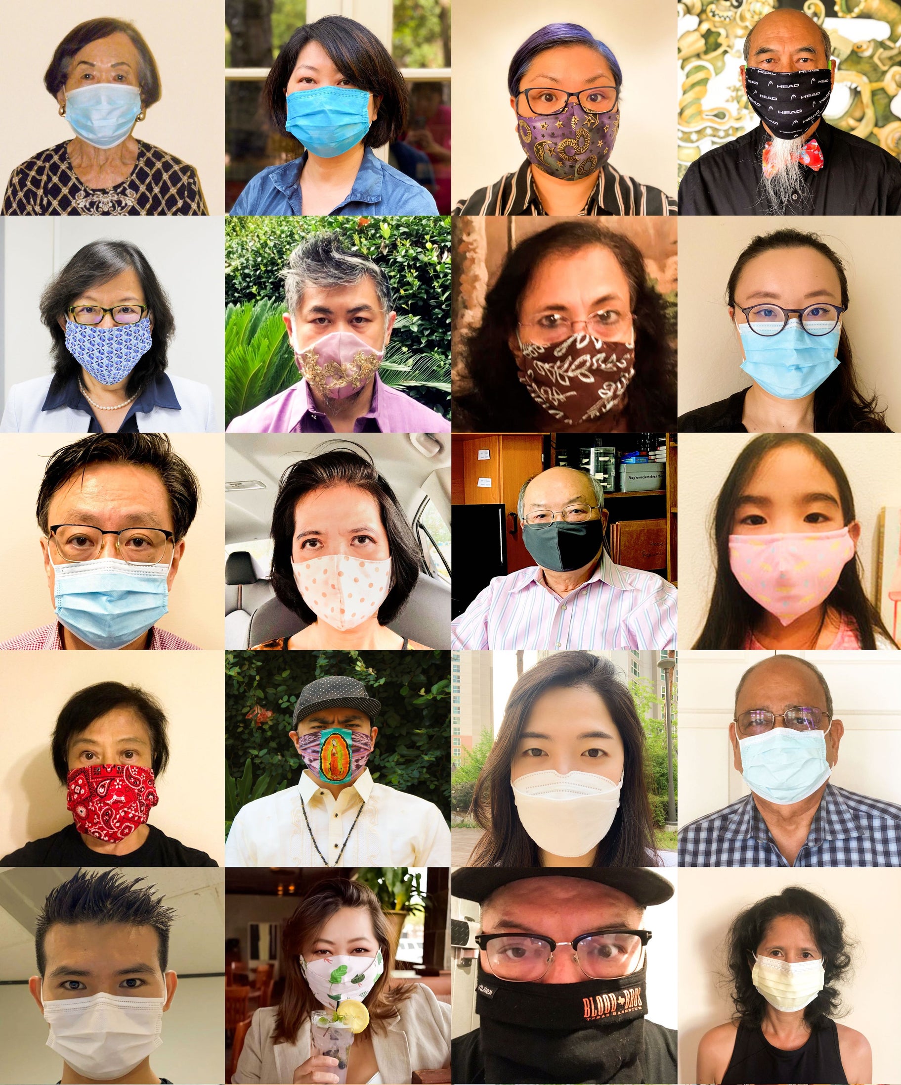Collage of headshots of people of Asian decent wearing face masks